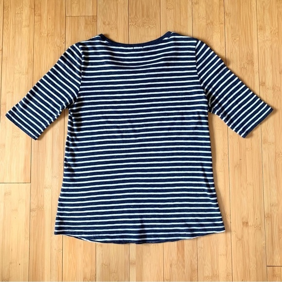 J. Crew Navy Blue and White Striped Gem Neckline Office Career Top - Picture 4 of 6